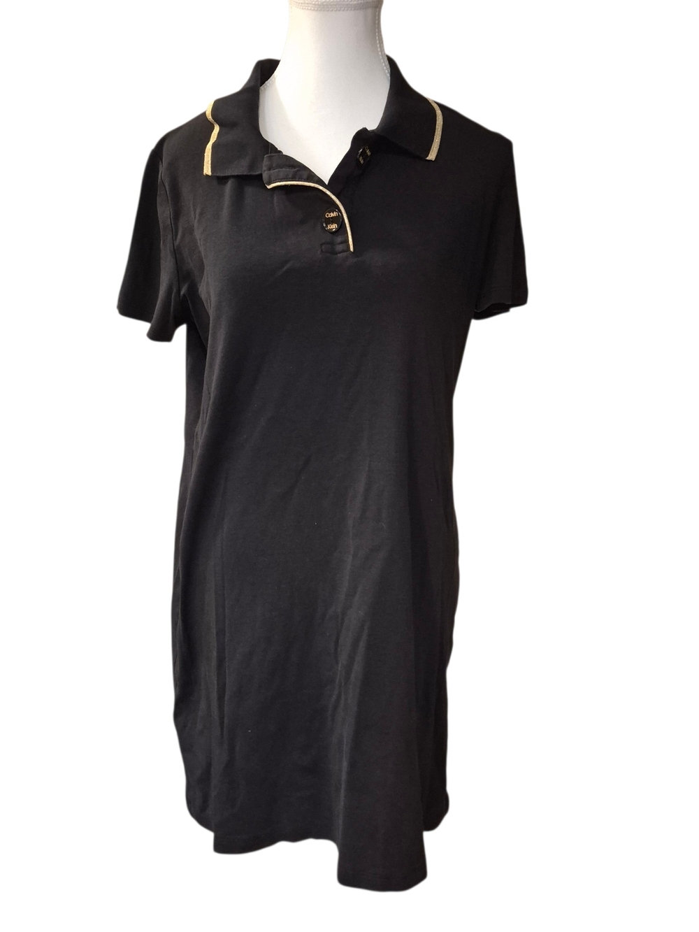 Calvin Klein Black Polo Mini Dress with Gold Trim